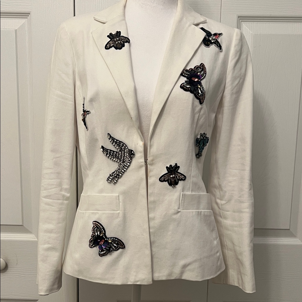 Boston Proper White Blazer With Black Embellishments